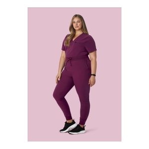Mandala Scrubs Set One Pocket Top High Waisted Joggers Women's XS Plum
